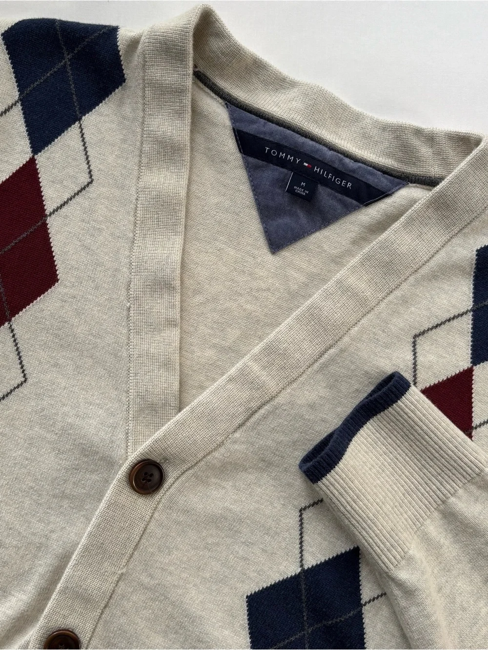 Tommy Hilfiger Argyle Button Up Cardigan Size Medium
